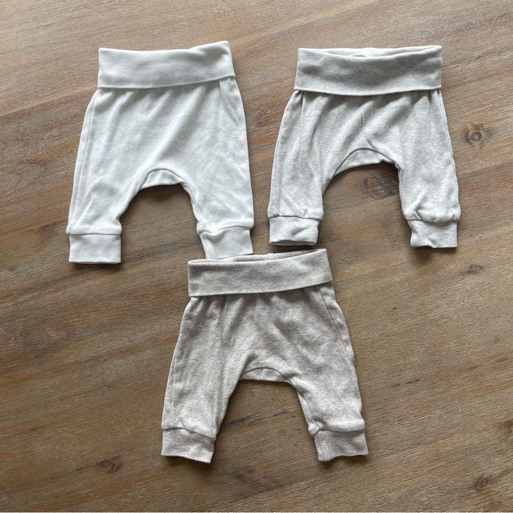 0-1M H&M Organic Cotton Pants with Fold Over Waistband (pack of 3)